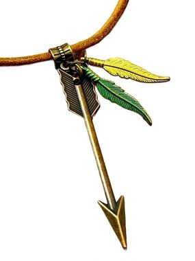 Handmade Antique Bronze Arrow Pendant Necklace with Brown Leather Cord!